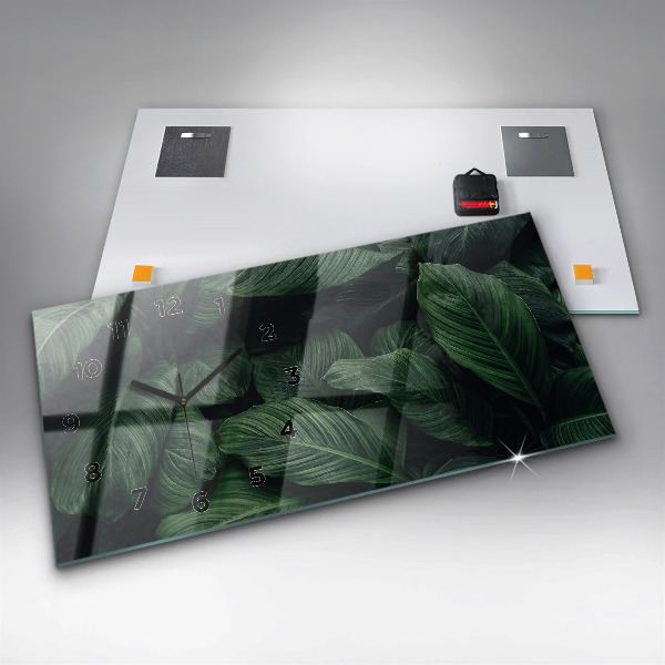 Ceas orizontale de perete din sticlă Monstera tropicală
