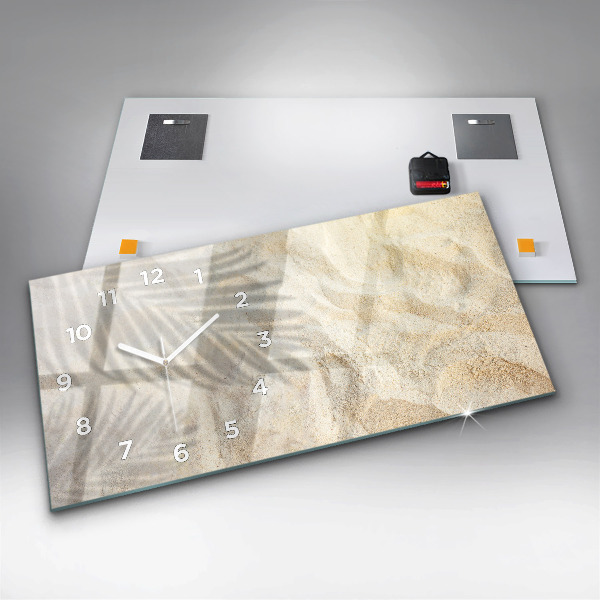 Ceas orizontale de perete din sticlă Umbra unui palmier în nisip