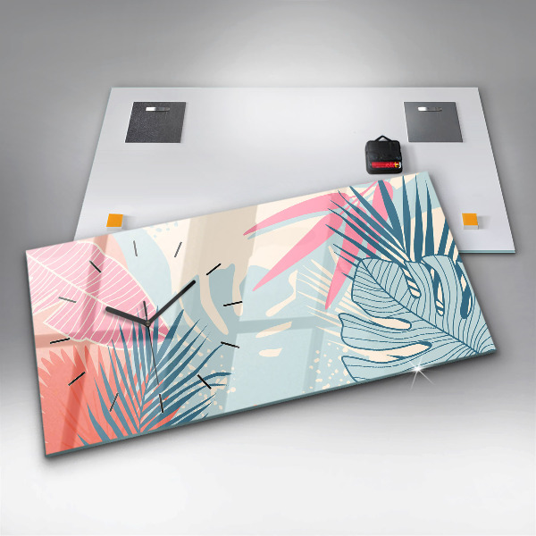 Ceas orizontale de perete din sticlă Frunze pastelate