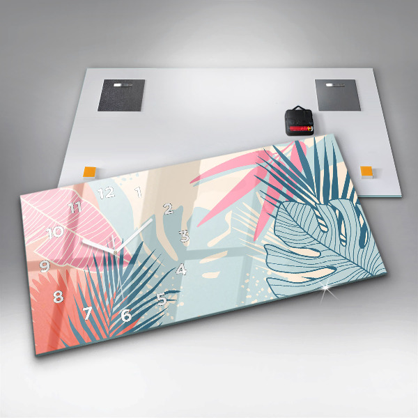 Ceas orizontale de perete din sticlă Frunze pastelate