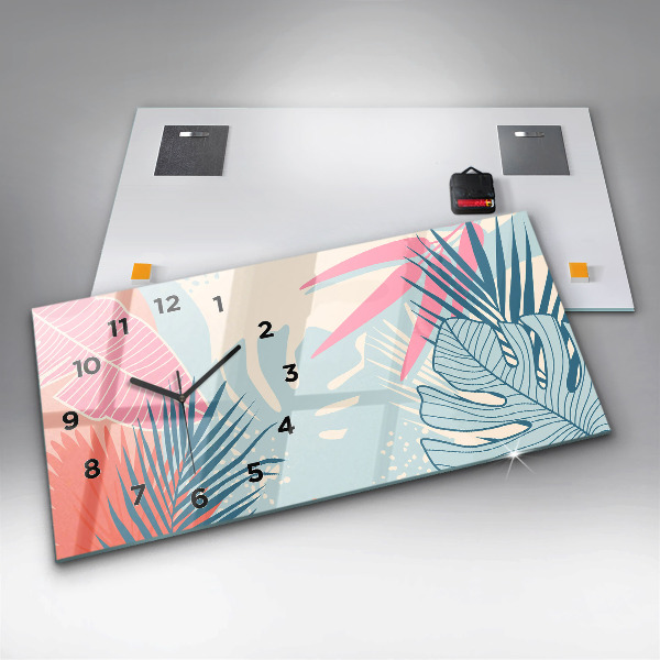 Ceas orizontale de perete din sticlă Frunze pastelate