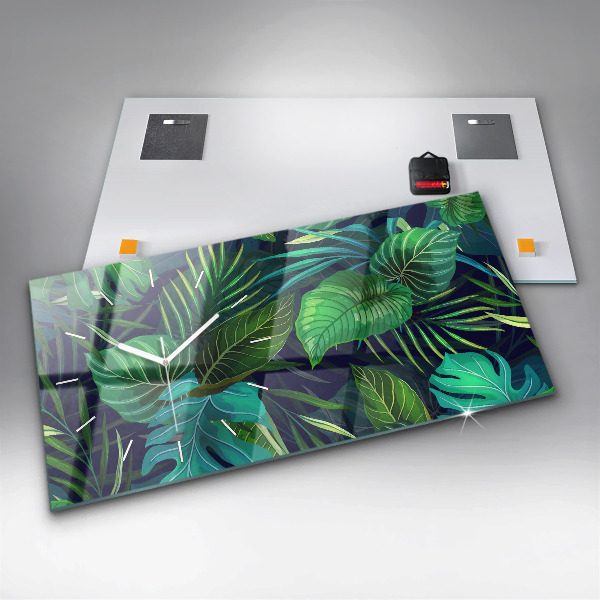 Ceas orizontale de perete din sticlă Frunze exotice