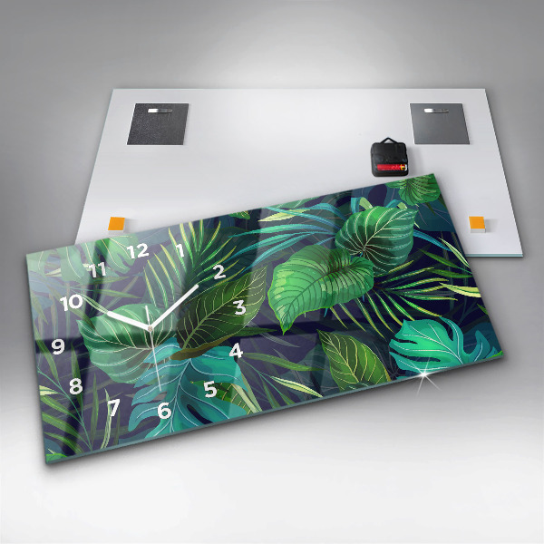 Ceas orizontale de perete din sticlă Frunze exotice