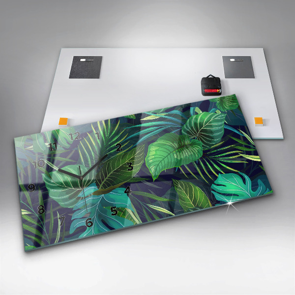 Ceas orizontale de perete din sticlă Frunze exotice