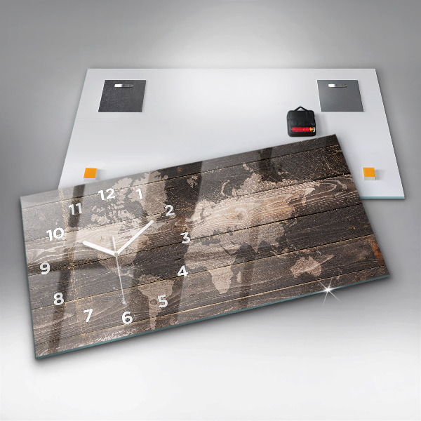 Ceas orizontale de perete din sticlă Harta lumii pe lemn