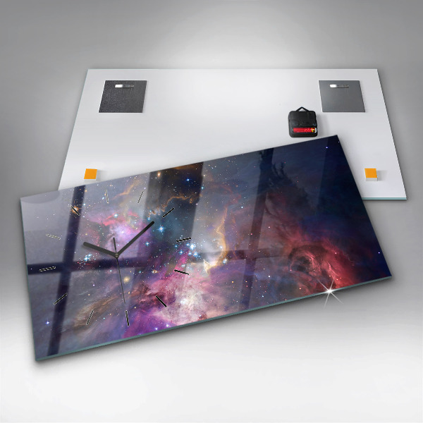 Ceas orizontale de perete din sticlă Lumea galaxiei
