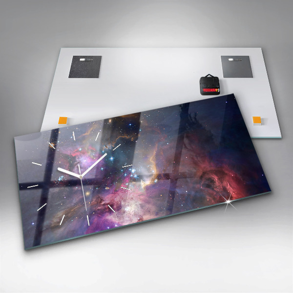Ceas orizontale de perete din sticlă Lumea galaxiei