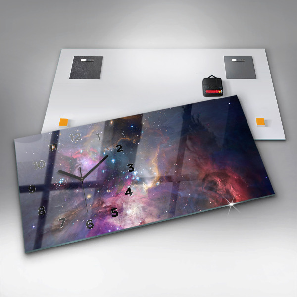 Ceas orizontale de perete din sticlă Lumea galaxiei