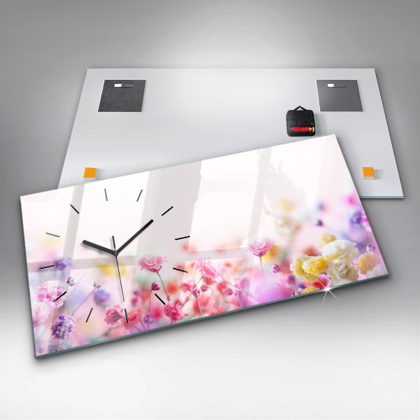 Ceas orizontale de perete din sticlă Flori în pajiște