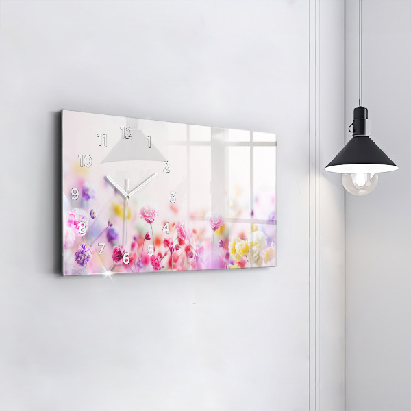 Ceas orizontale de perete din sticlă Flori în pajiște