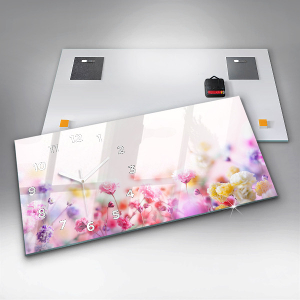 Ceas orizontale de perete din sticlă Flori în pajiște