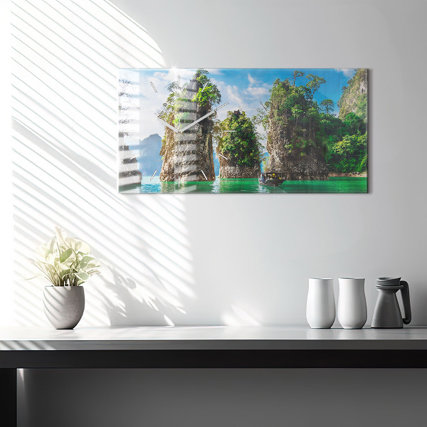 Ceas orizontale de perete din sticlă Lac copaci natura