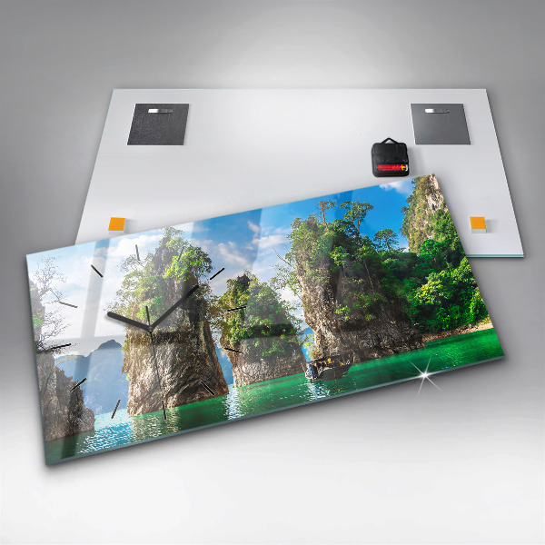 Ceas orizontale de perete din sticlă Lac copaci natura