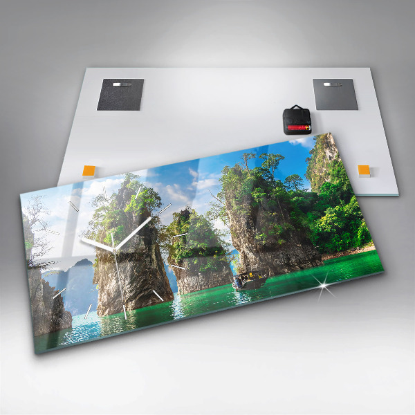 Ceas orizontale de perete din sticlă Lac copaci natura