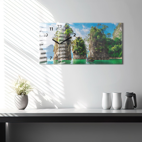 Ceas orizontale de perete din sticlă Lac copaci natura
