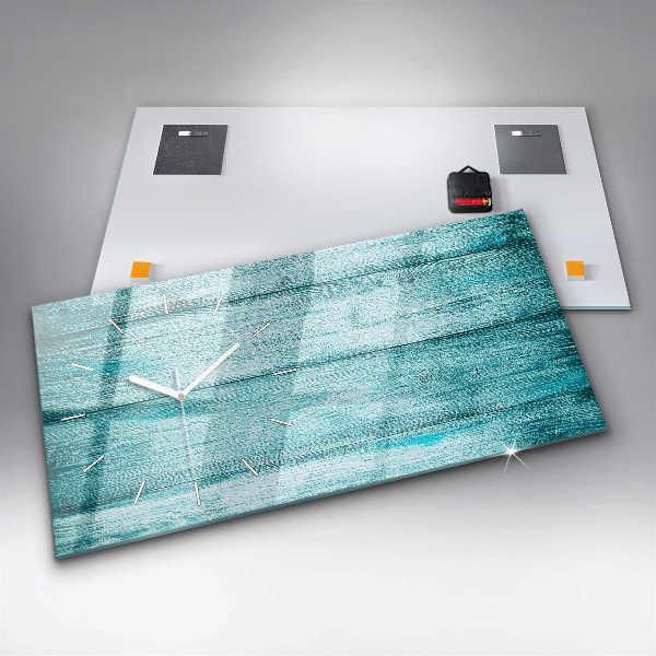 Ceas orizontale de perete din sticlă Lemn vechi albastru