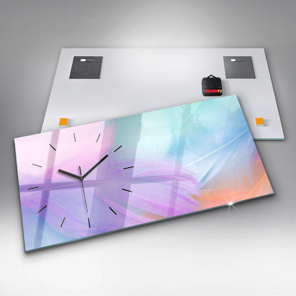 Ceas orizontale de perete din sticlă Pene colorate
