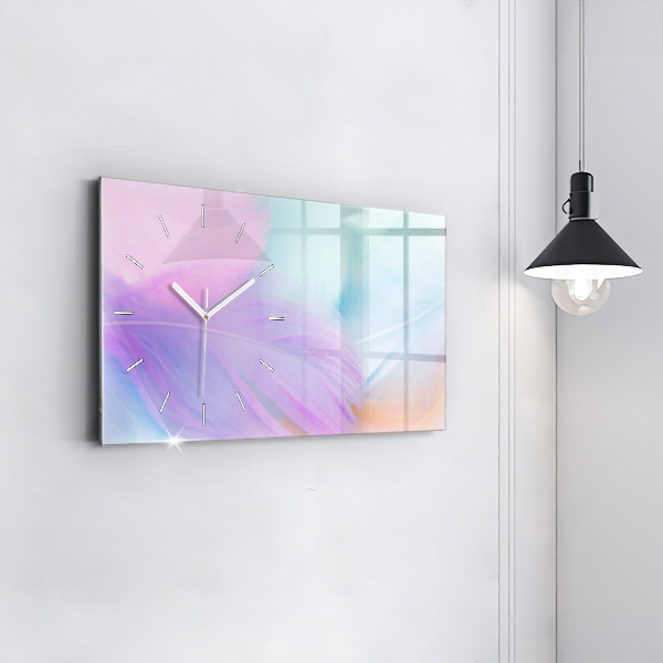 Ceas orizontale de perete din sticlă Pene colorate