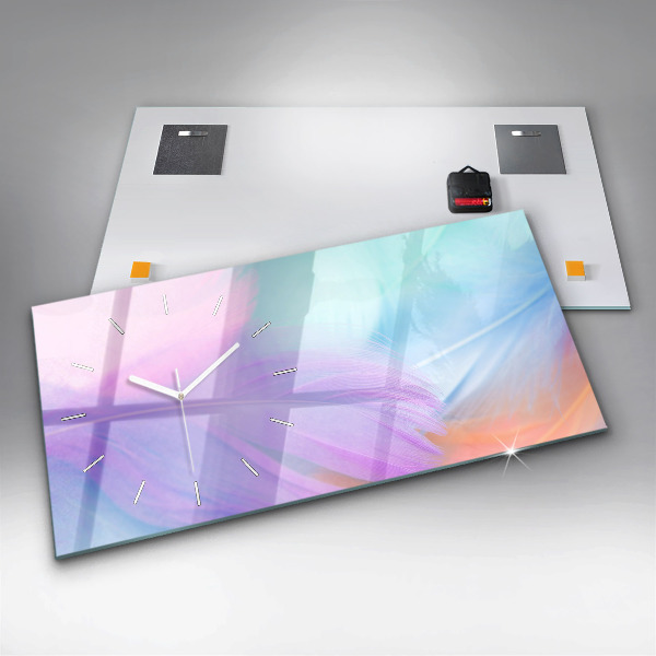 Ceas orizontale de perete din sticlă Pene colorate