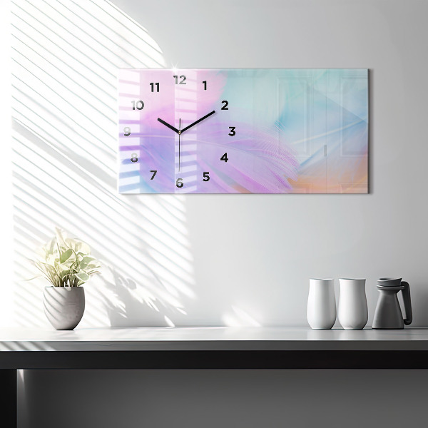 Ceas orizontale de perete din sticlă Pene colorate