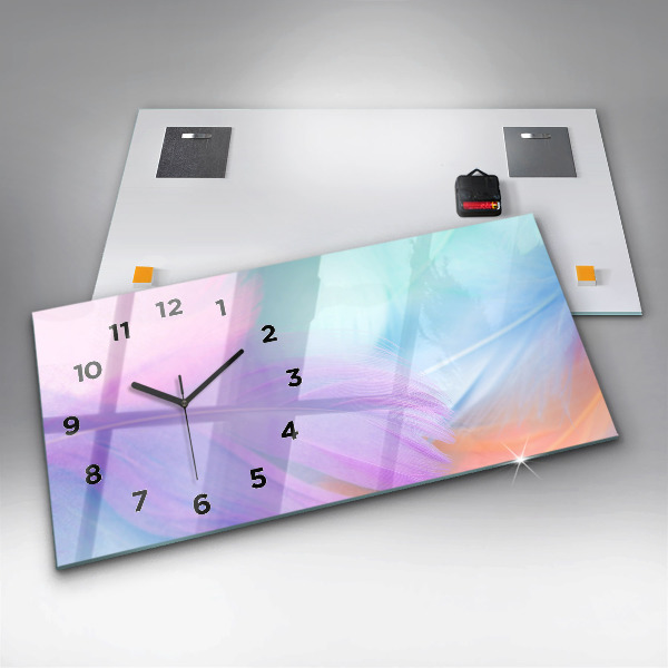 Ceas orizontale de perete din sticlă Pene colorate