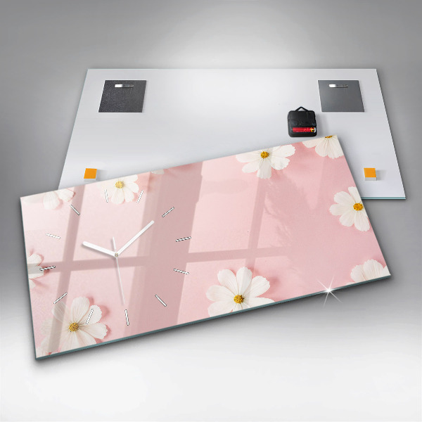 Ceas orizontale de perete din sticlă Flori de margarete