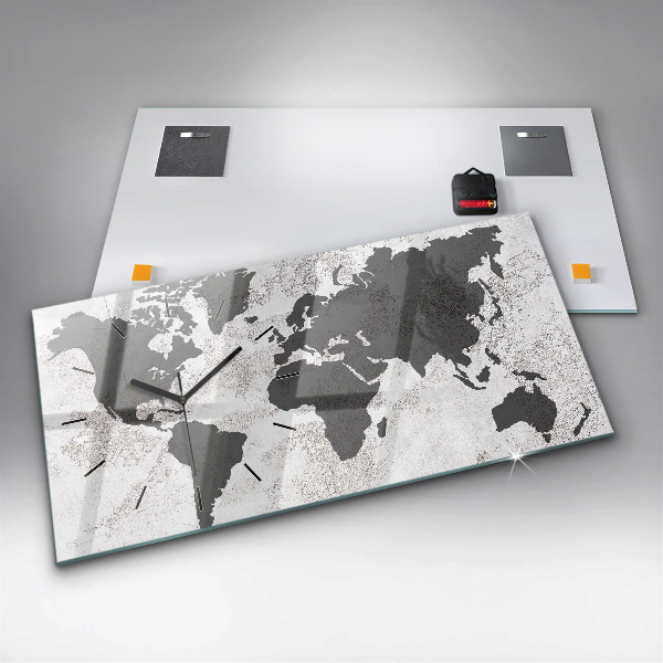 Ceas orizontale de perete din sticlă Harta lumii concrete