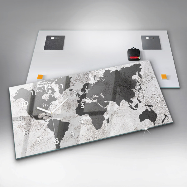 Ceas orizontale de perete din sticlă Harta lumii concrete