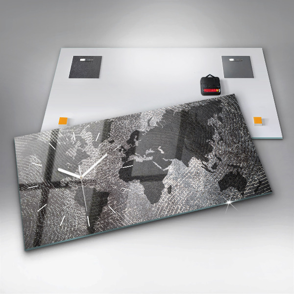 Ceas orizontale de perete din sticlă Harta lumii concrete