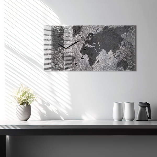 Ceas orizontale de perete din sticlă Harta lumii concrete