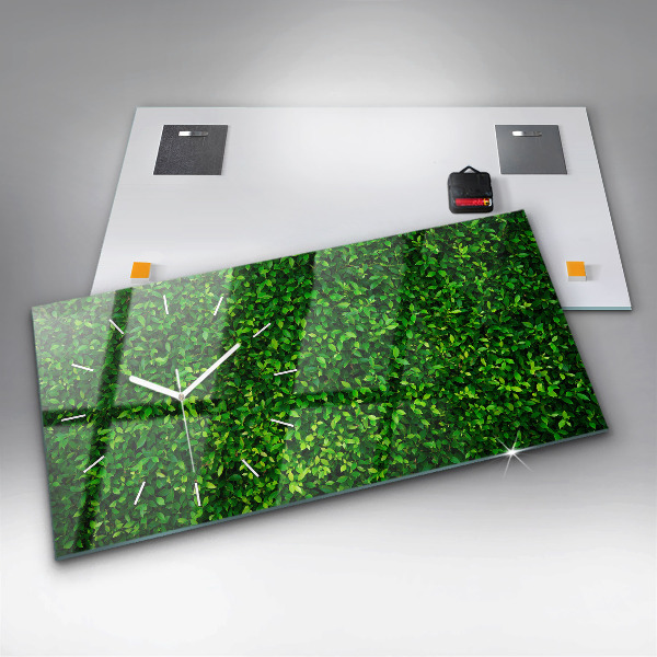 Ceas orizontale de perete din sticlă Frunze de gard viu