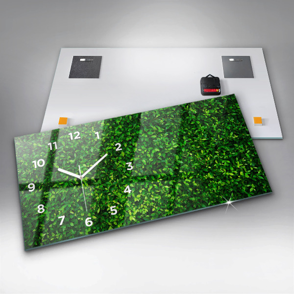 Ceas orizontale de perete din sticlă Frunze de gard viu