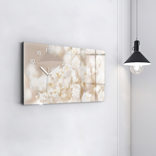 Ceas orizontale de perete din sticlă Flori mici albe