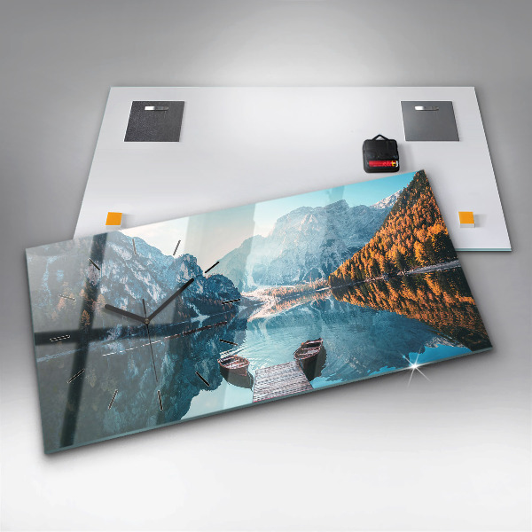 Ceas orizontale de perete din sticlă Barci pe lac