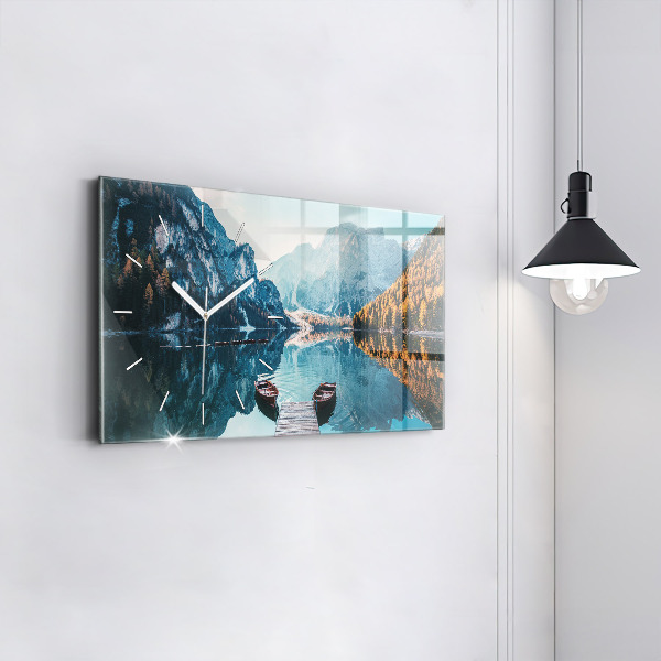 Ceas orizontale de perete din sticlă Barci pe lac