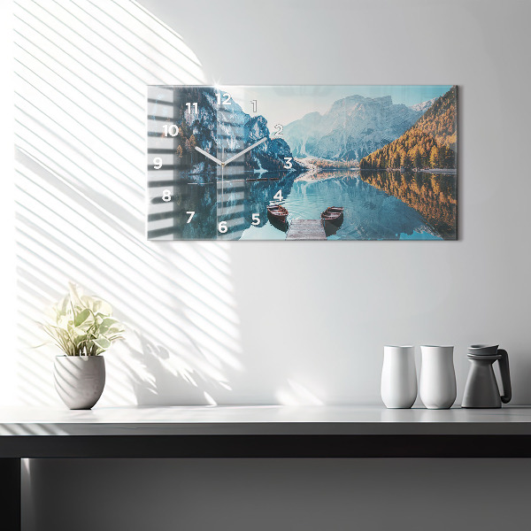 Ceas orizontale de perete din sticlă Barci pe lac