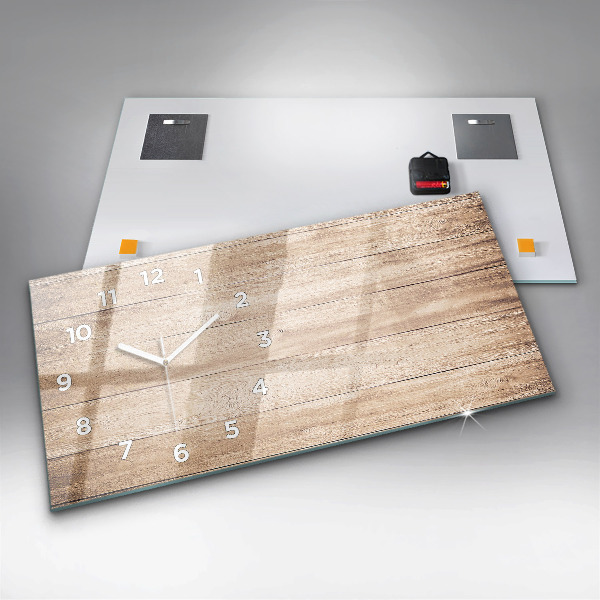 Ceas orizontale de perete din sticlă Textura din lemn