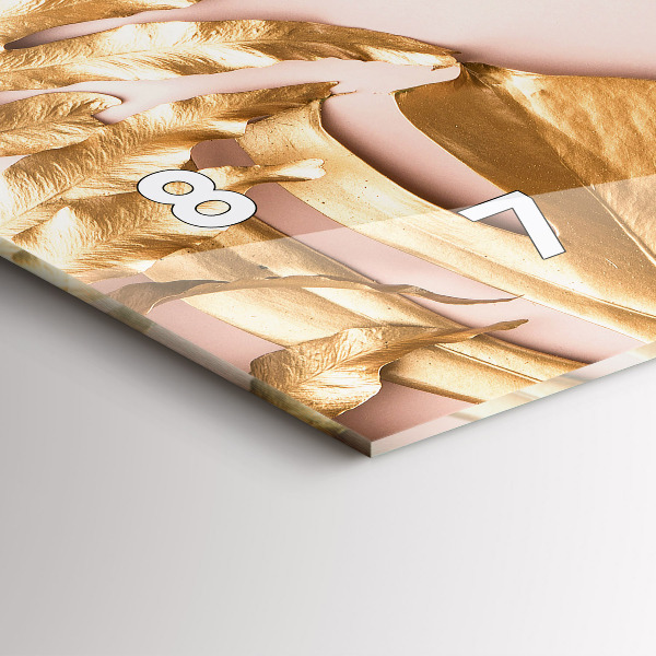 Ceas orizontale de perete din sticlă Frunze tropicale aurii