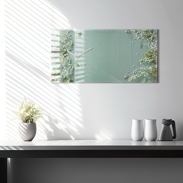 Ceas orizontale de perete din sticlă Flori delicate