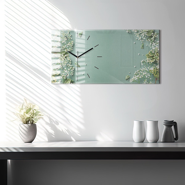 Ceas orizontale de perete din sticlă Flori delicate