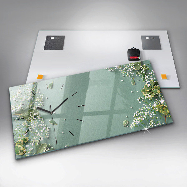 Ceas orizontale de perete din sticlă Flori delicate