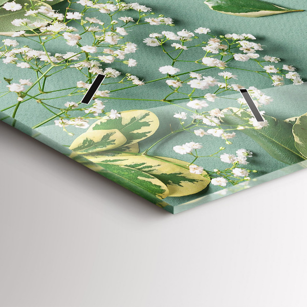 Ceas orizontale de perete din sticlă Flori delicate