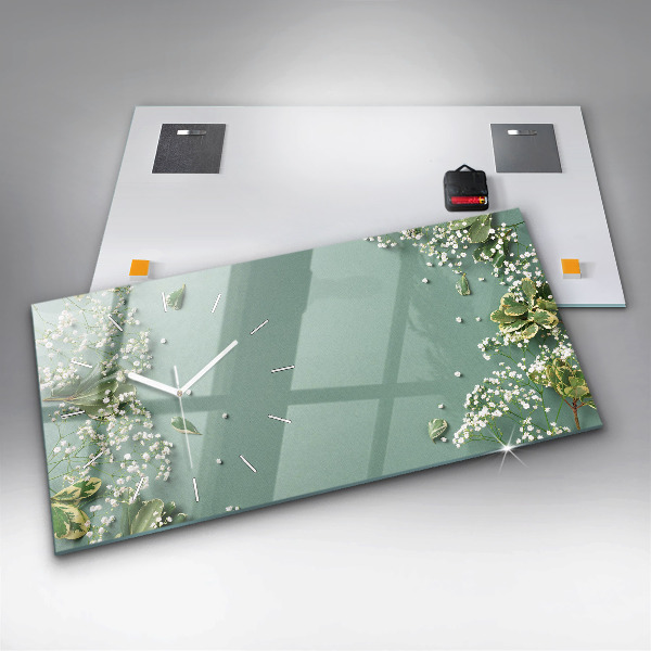 Ceas orizontale de perete din sticlă Flori delicate