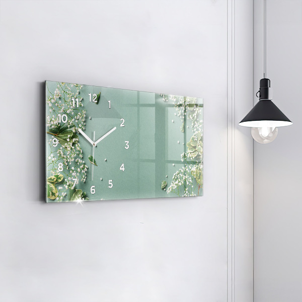 Ceas orizontale de perete din sticlă Flori delicate