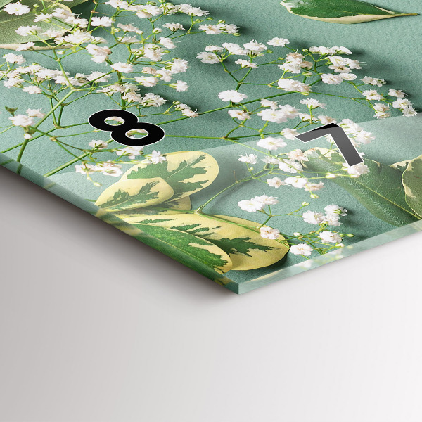 Ceas orizontale de perete din sticlă Flori delicate