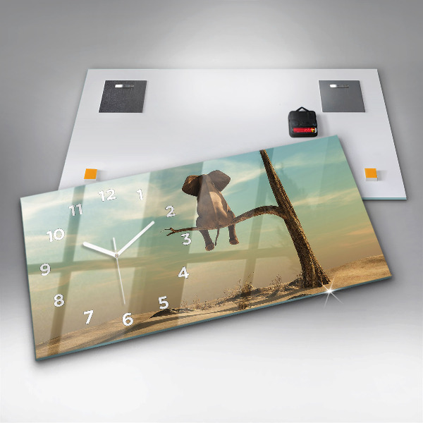 Ceas orizontale de perete din sticlă Elefant într-un copac