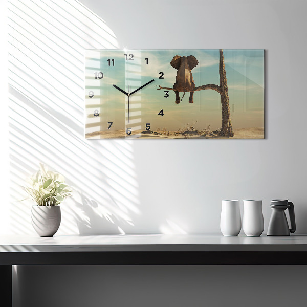 Ceas orizontale de perete din sticlă Elefant într-un copac