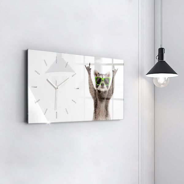 Ceas orizontale de perete din sticlă Raton cu ochelari