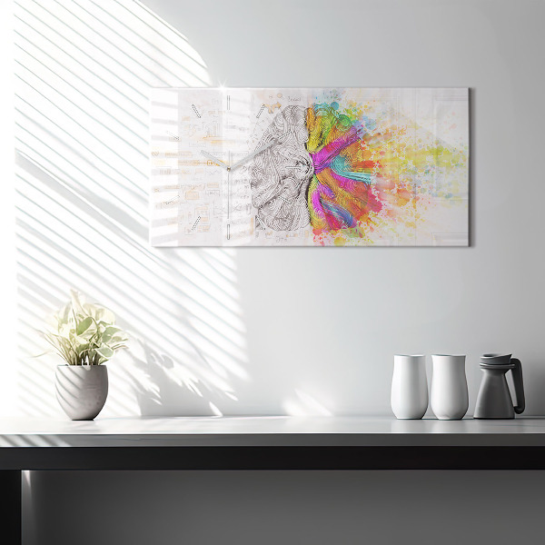 Ceas orizontale de perete din sticlă Abstracția creierului