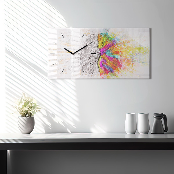 Ceas orizontale de perete din sticlă Abstracția creierului